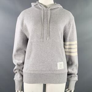 THOM BROWNE Size XL Grey Cream Cashmere Wool Waffle Hoodie Casual Top